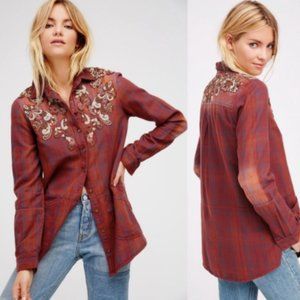 Free People Stevie's Embellished Plaid Flannel